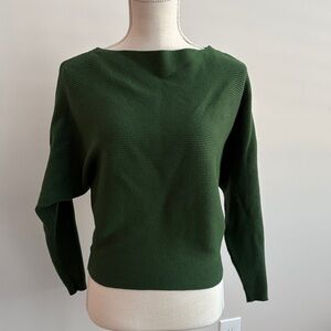 Women’s Green Ribbed Pullover Sweater 3/4 Dolman Sleeves Boatneck Size S